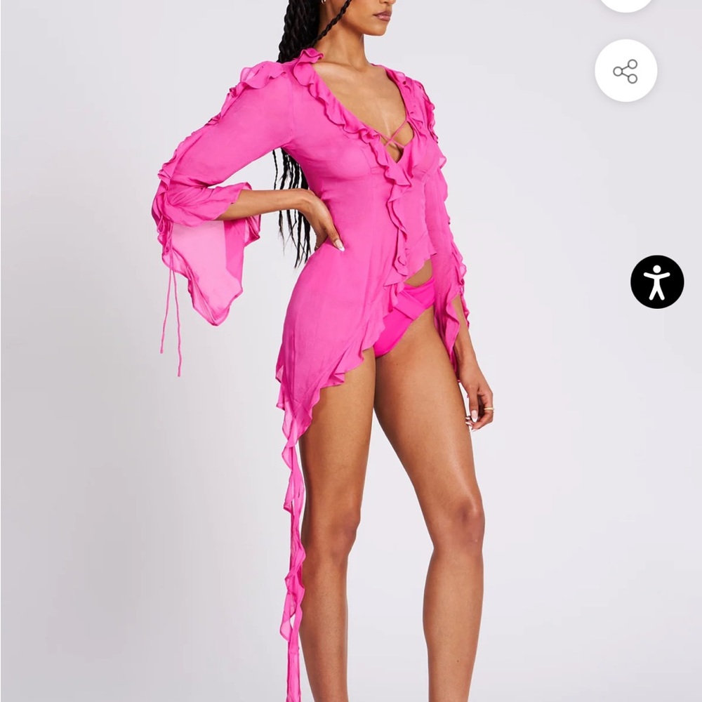 Leena Fuchsia Long Sleeve Draping Ruffle Top - size XL (US 12-14)